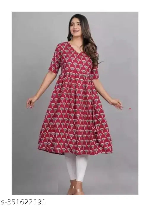 New Trendy Stylish Beautiful Flower Printed Anarkali Kurti for Women's Ethnic Wear Midi Gown