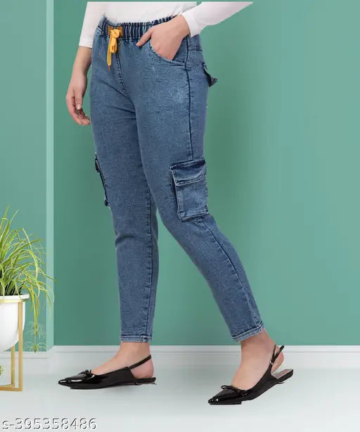 Stretchable Premium Denim Cargo Blue Jogger Jeans | jeans high waisted for women,jeans boyfriend,baggy jeans for women,jeans for girls,jeans relaxed fit,bell bottom jeans for women,cargo jeans,fitted jeans flared jeans,harem jeans,loose jeans,mom fit