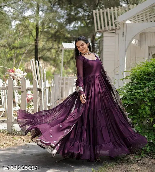 Women PURPLE Embellished Anarkali Dress Designer Gown for Women | Evening Gown | Party Wear Gown | Bridal Gown | Wedding Gown for Women | Long Evening Gown | Formal Gown for Women | Buy Gown Online | Elegant Gown for Women | Ball Gown Dress | Floor-Length