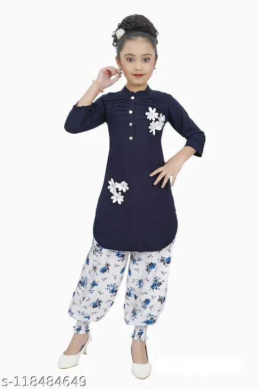 Smarty Girls Fashionable Kurta And Churidar Dhoti Set