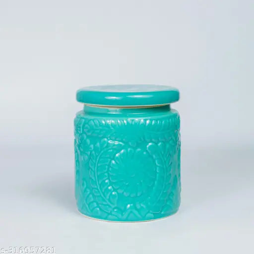 Ceramic floral jar Set| Ceramic martban | Achar barni 900 ml Jar Set (Green - Pack of 2)