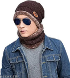 QUEERY Warm Beanie Cap With Neck Warmer -Brown