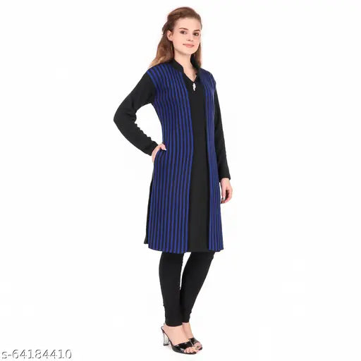 Women's Shrug Kurti Solid Blue Woollen Kurti