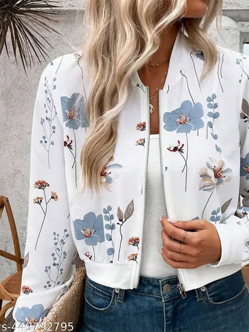 Semi-Winterwear White Floral Jacket