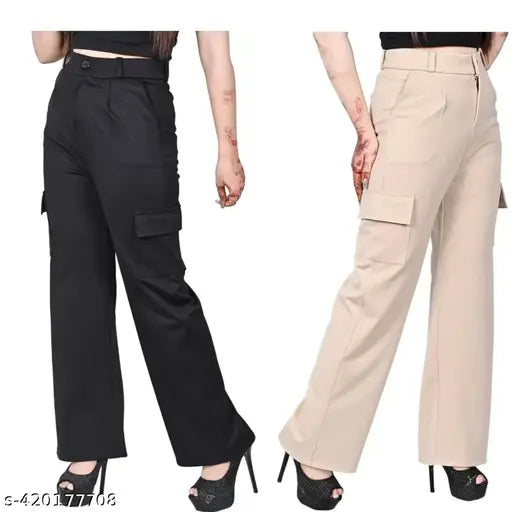 Combo Cargo Pant_Cream Cargo four pocket Cargo pant for woman