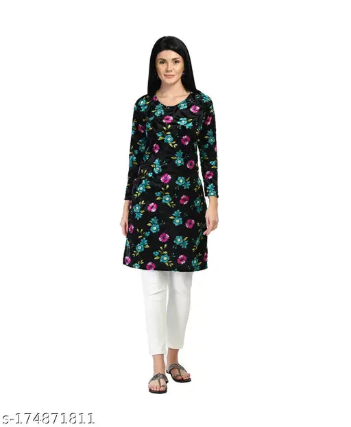 Indistar Women Digital Printed Velvet Warm Kurtis for Winters [Pack of 1]