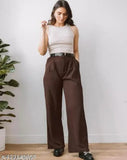 Brown Stylish Fashionable Women Women Trousers|Women High-Rise Easy Wash Trousers Polyester Blend Solid Women's Trousers