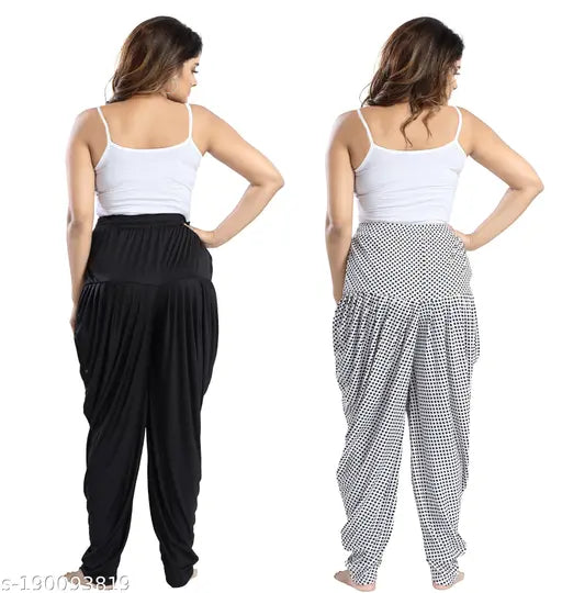 LIFE-TALE Women's Sarina Dhoti Combo(Pack of 2 Pcs)(Black+White)