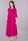 Women Casual Solid MIKE HAND Flared Rayon Kurta (Pink)