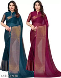 Stylish Traditional Golden Zari Border Chiffon Combo Sarees For Girls/Women (Pack of 2)