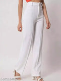 WOMENS WHITE LYCRA TROUSER PANTS REGULAR FIT