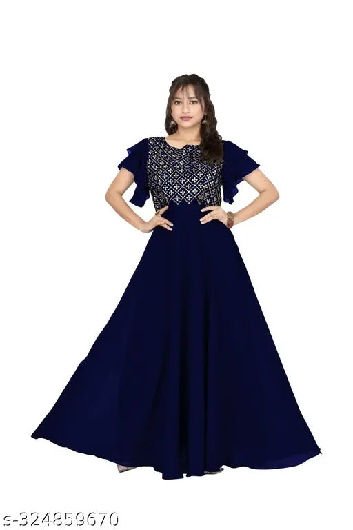 Bosaru women charming geometric Embellieshed Navi Blue Gown