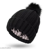 Woven Cap With Neck Warmer Cap Winter Thick Fleece Lined Beanie Woolen Cap Hat, Neck Scarf