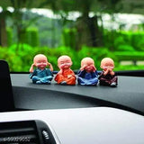 Generic Small Monk Laughing Buddha Set of 4, Polyresin, Multicolored, Suitable for Home Decor, Gifting, Car Dashboard