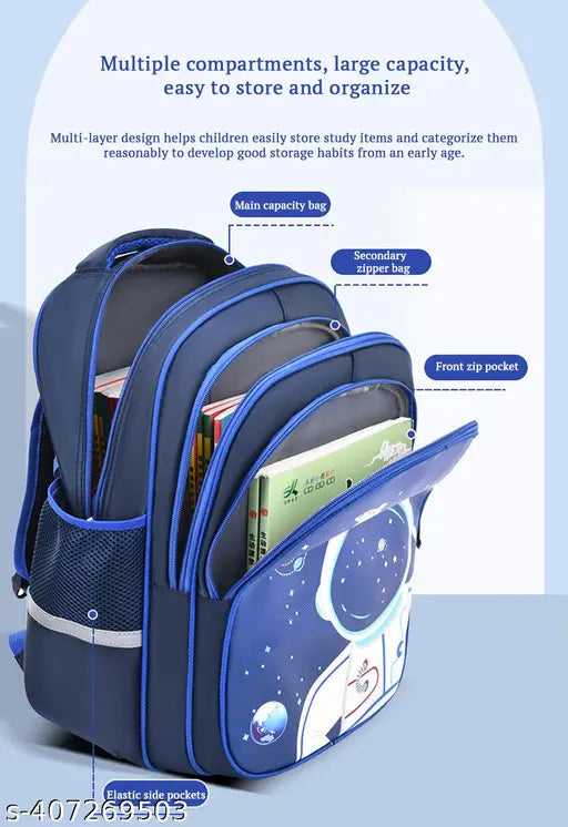 SYGA Children's Lightweight Schoolbag For Primary School Students, Oxford cloth With Astronaut Sapphire Design 7 - 12 Years (Blue)