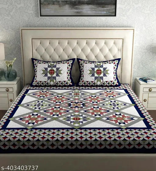 Rajasthani 100% Jaipuri Cotton King Size Double Bedsheet With 2 Pillow Covers