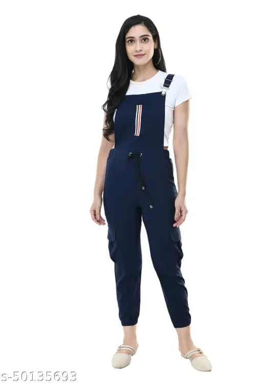 Urbane Elegant Pretty Designer Women Pretty Trendy Stylish Latest And Fashionable Full Length Stripe Navy Blue Stretchable Jumpsuits Dungaree S,M,L,XL