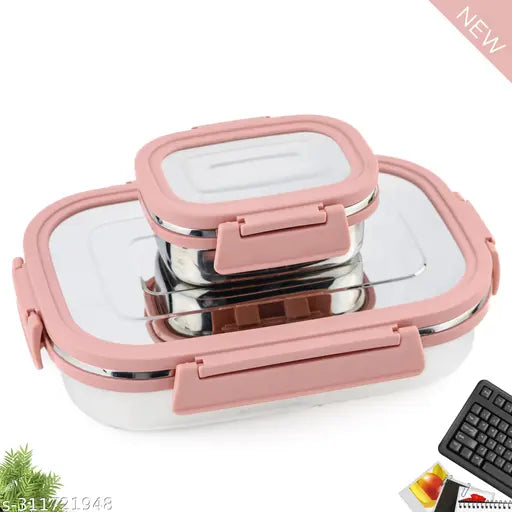 Steel Lunch Box / Stainless Steel Lunch Box & Tiffine Box Air Tight Container lids, Tiffin Box With Container, Tiffine Box With Container, Leakage Proof Tiffin Box, Steel Tiffin Box & Steel Lunchbox For School / Collage / Office