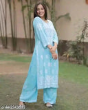 Siya Silk Studio Women's Rayon Embroidered Chikankari Straight Kurta With Pant Set