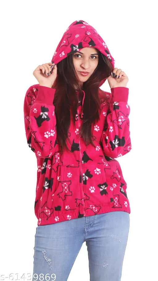 WOMEN PUPPY PRINT HOODED WINTER JACKET