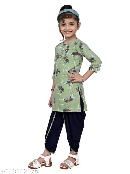 Hariyal Creation Kids Party/Festive Green Designer Checked Patiala Salwar Suit For Girls