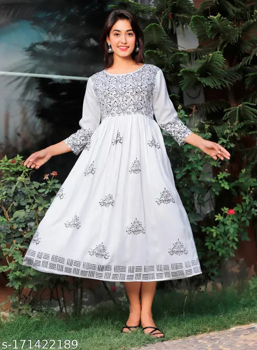 Women Hand Block Print Detail Anarkali Kurti