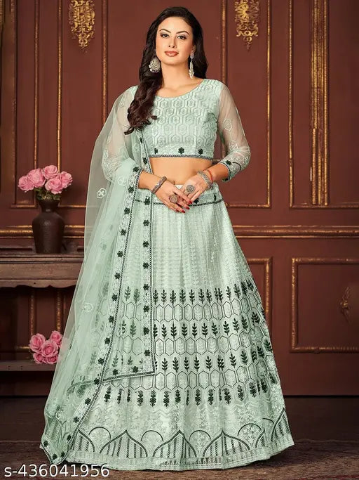 KOUTQI Mahima Letest Trendy Design Ari Work Embridered Free Size Lehenga Choli Up to 2XL With Unstitched Blouse Piss/Sleeve, And Dupatta/Designer Lehenga /Wedding Lehenga/banarasi lehenga/embroidery lehenga.