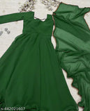 Hot Designer Green Georgette Stitched A-line Dress