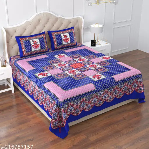 Designer Bedsheet Cotton Printed Double Bed Queen Size - 90x100