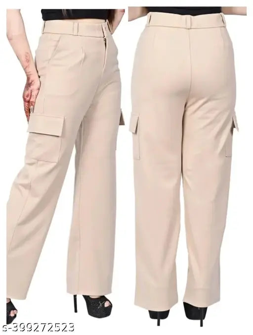 four pocket Cargo Women Premium Cotton Wide Leg 4 Pocket Cargos/Trousers | Relaxed Fit Cargo Pants with Insert Pockets