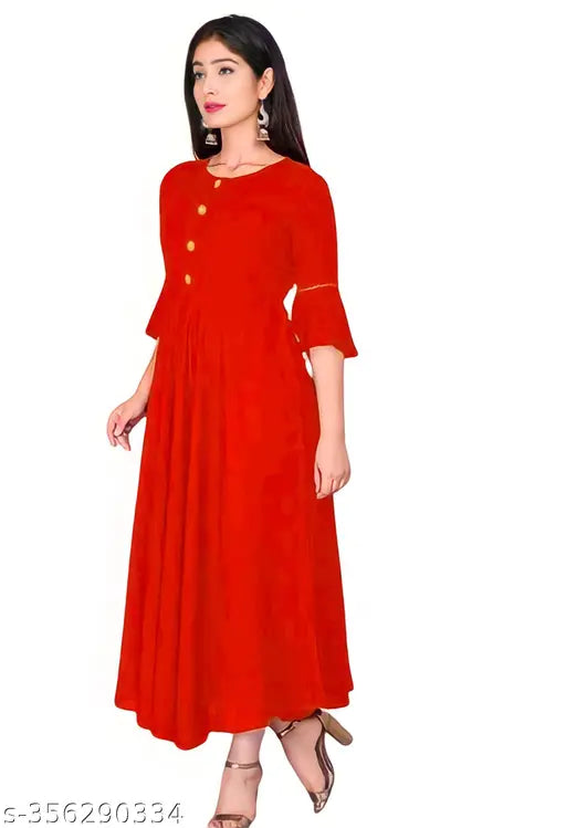 Stylish Fashionable Women's Rayon Anarkali Kurti with Gown Flare (Red)