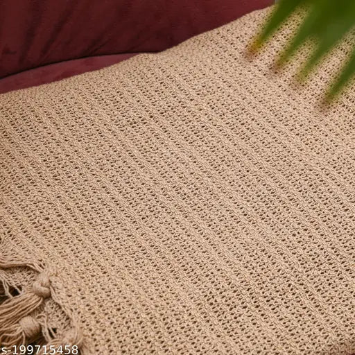 Serene Beige Sofa Throw Blanket 100% Cotton( 150cm x 125cm) 50"x60"