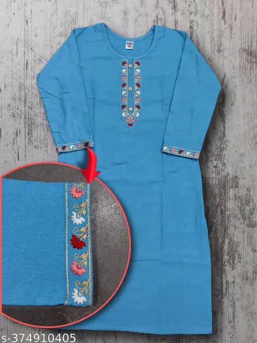 WINTER EMBROIDERY KURTI WOOLLEN | THREE QUARTER SLEEVE | GIRLS END WOMEN | GARAM KURTI