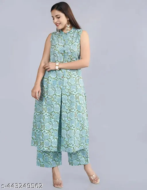 Cotton Green Kurta With Palazzo