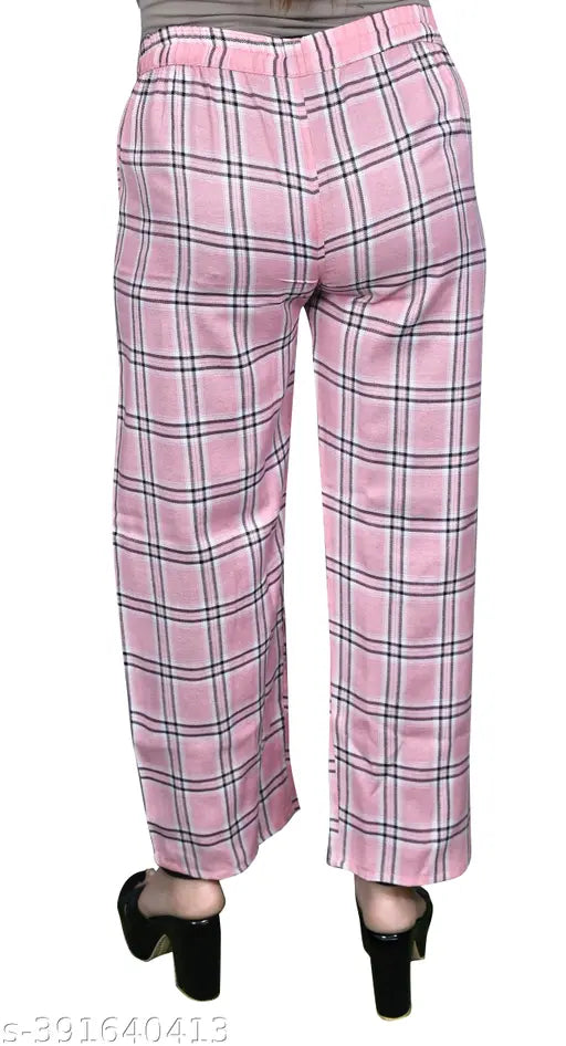 Latest Feminine Women Trouser & Pants Check Pants Check Trouser Pack of 1 Baby Pink