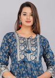 Women/girl's handwork blue printed anarkali for daily wear