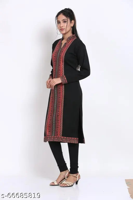 FASHIONABLE STRAIGHT WOOLEN KURTI PARTY WEAR LONG SLEEVES