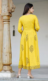 Women Mustard & Black Block Print Detail Anarkali Kurti womens kurti