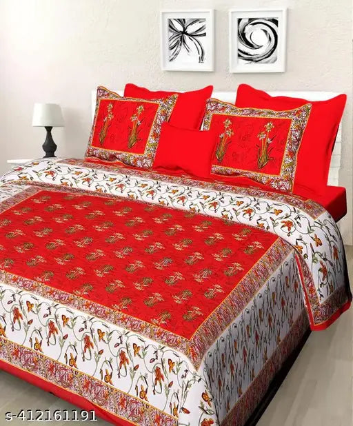 180 Tc Cotton Bedsheet Traditional Jaipuri King Size Combo Of 1 Bedsheets And 2 Pillow Cover