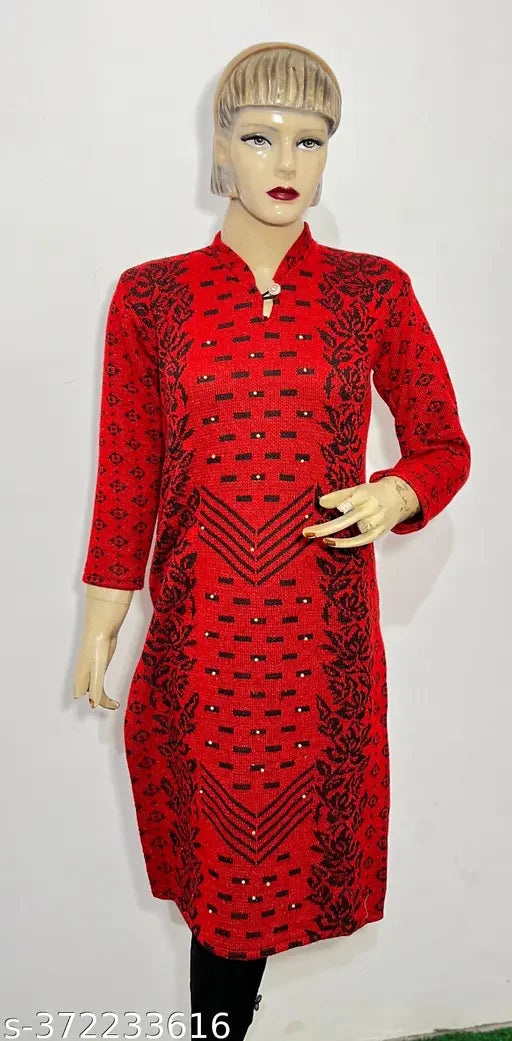 ladies woolen kurti for winter RED FLOWER