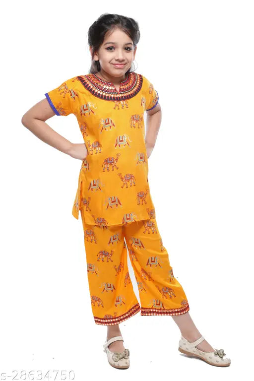 Bhatia enterprise Animal Printed Kurti Plazo (YEL)