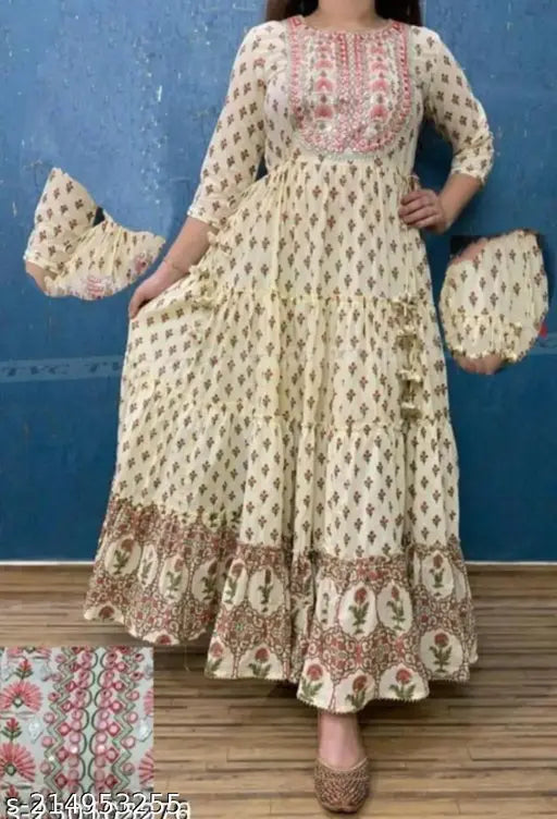 NEW CREAM FLOWER kurti