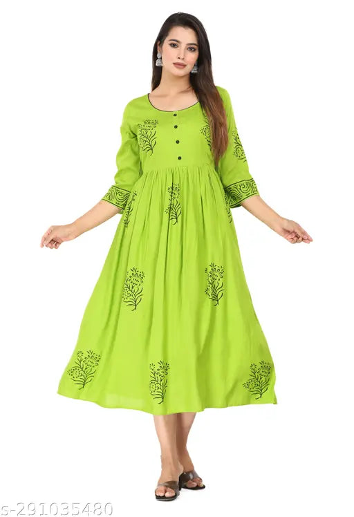 Women's Rayon Hand Block Print Kurta - Lightweight, Breathable, Daily Wear & Home Washable