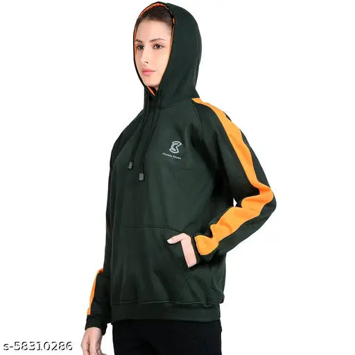 Chanda Khuba Women's Dark Green & Orenge Sweatshirt Full Sleeve Kangaroo Pocket Pullover hoodies - CKHD-G-08-01