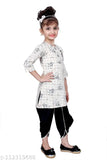 Hariyal Creation Kids Party/Festive Fawn (Cream) Designer Checked Patiala Suit For Girls