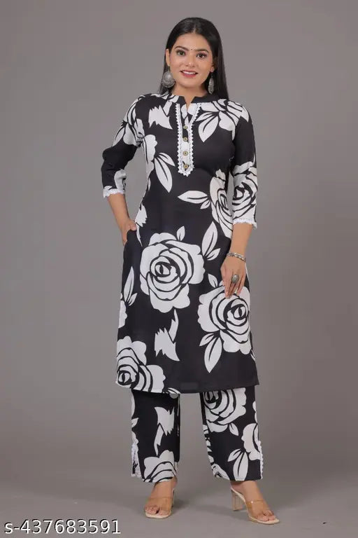 NEEL FASHION AND ART GALLERY BLACK PRINTED KURTA PANT SET