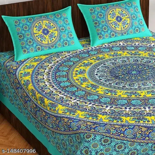 Double Bed Bedsheet Pure 100% Cotton Jaipuri Bedsheet (90x100)