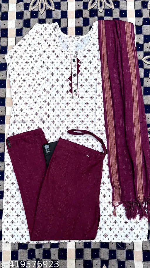 Mehroon print with duppata and pant