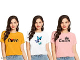 Women's Stylish Traditional Printed 100% Cotton T-shirt for Women & Girls (Pack of 3)