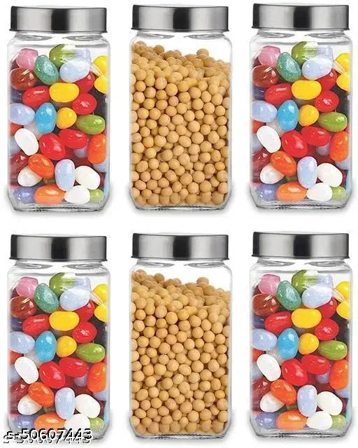 CROCO JAR Piramal Glass Cubical Square Transparent Glass Jars & Containers for Kitchen Pantry, Snacks, Masala, Jams, Pickles, Cookies, Dry Fruits, Coffee Beans Storage with Lid, 1 Ltr, Set of 6